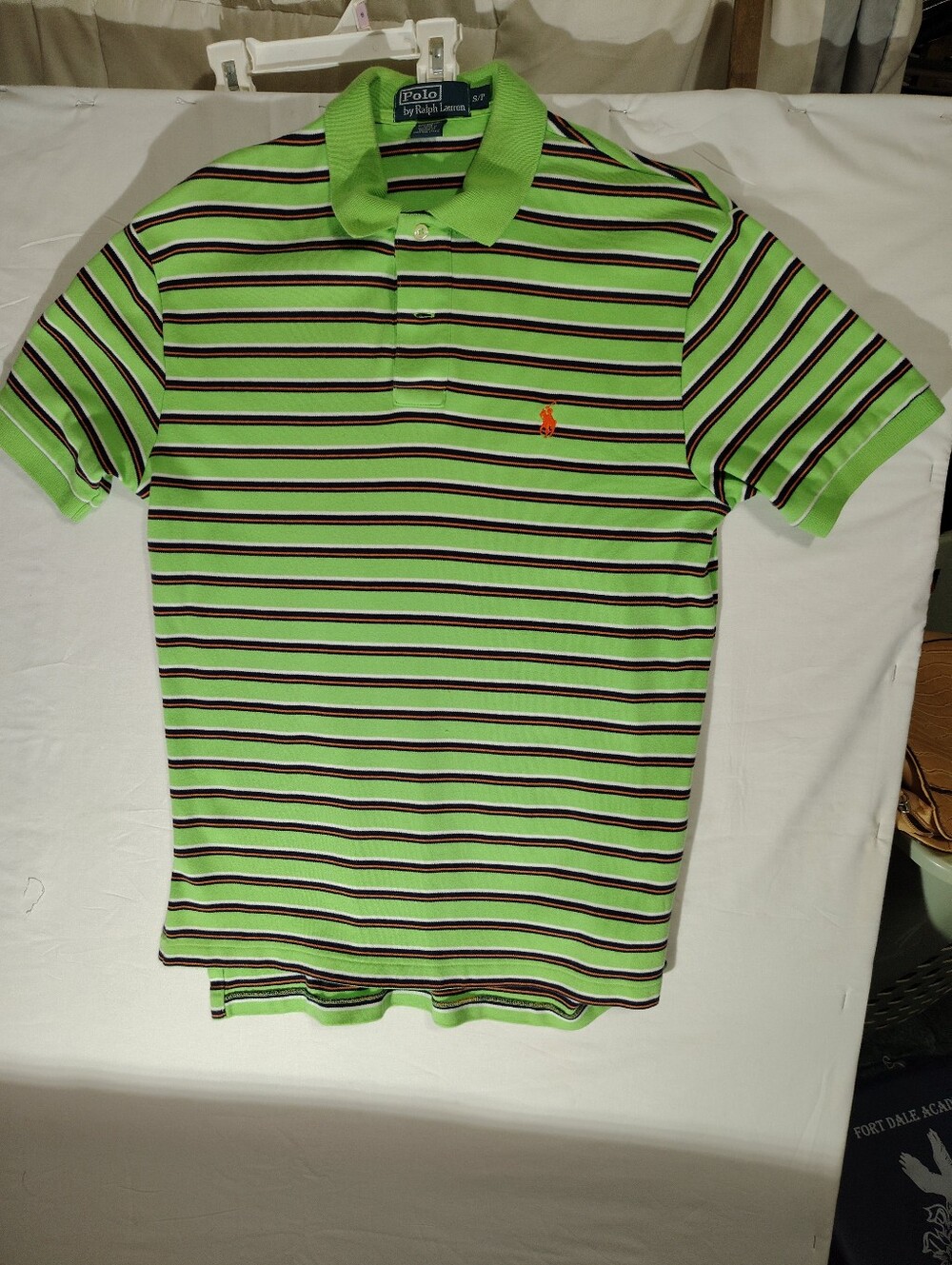 Polo by Ralph Lauren  Men's Small  Striped Cotton Polo Green with Orange Pony